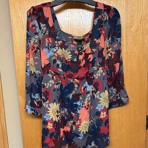 5 for $25 New York & Company Floral Blouse - Navy and Red